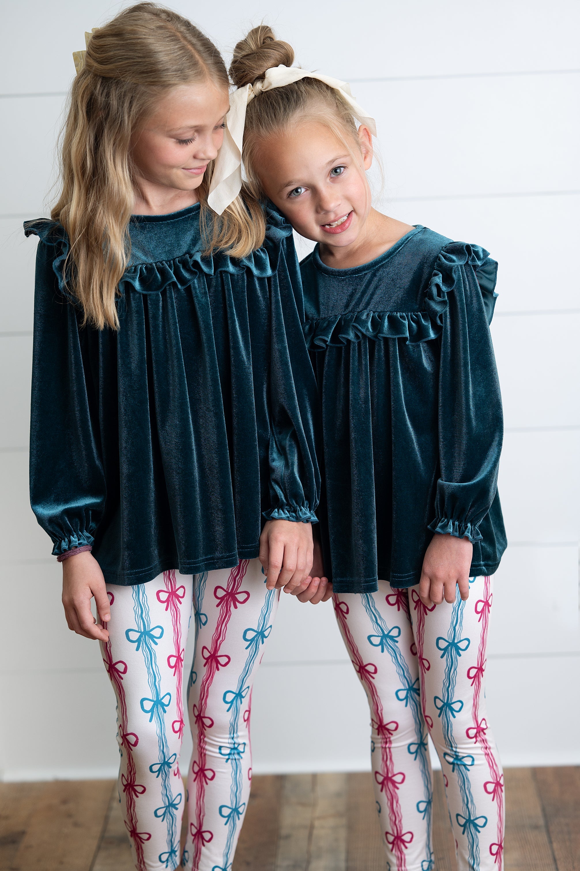 Velvet Teal Coquette Bow Pant Set